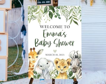 Safari Baby Shower Welcome Sign, Safari Animals Baby Shower Sign, Welcome Safari Sign, Safari Baby Shower Decorations, Greenery Baby SAB1