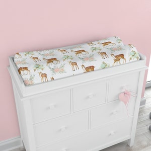 Baby Girl Woodland Changing Pad Cover, Woodland Nursery Girl, Floral Changing Pad Cover, Deer Changing Pad Cover, Baby Girl Nursery