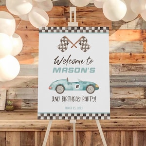 Two Fast Welcome Sign, Race Car Birthday Sign, Two Fast Birthday Decorations, Birthday Welcome Sign, Racing Boy 2nd Birthday Party Sign RCB1 image 1