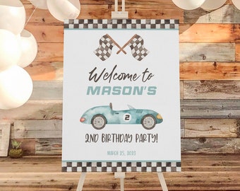 Two Fast Welcome Sign, Race Car Birthday Sign, Two Fast Birthday Decorations, Birthday Welcome Sign, Racing Boy 2nd Birthday Party Sign RCB1