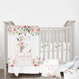 MINI Crib Bedding Set, Floral Crib Bedding, Baby Girl Crib Bedding, Floral Nursery, Girl Mini Crib, Pink Crib Bedding Floral Mini Crib Sheet