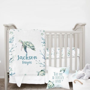 MINI Crib Bedding, Baby Boy Crib Bedding, Sea Turtle Crib Bedding Set, Sea Turtle Nursery, Ocean Mini Crib Set, Underwater Mini Crib Sheet