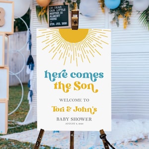 Here Comes The Son Baby Shower Welcome Sign, Sunshine Baby Shower Sign, Boho Sunshine Baby Shower Decorations Sun Baby Shower Welcome Poster