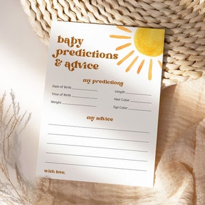 Baby voorspellingen en advies kaart, Sunshine baby shower, printbare baby shower games, hier komt de zoon baby shower Instant Download, SBS2