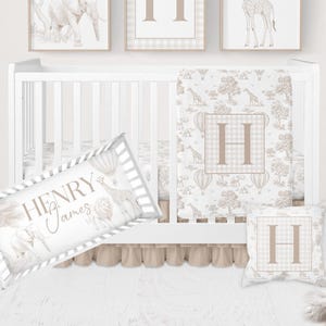 Safari Crib Bedding Set, Safari Toile Crib Bedding, Neutral Nursery Bedding Set, Neutral Safari Nursery Decor, Beige Baby Bedding Crib Sets