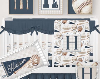 Baseball Crib Bedding Set, Baseball Nursery Bedding, Vintage Baseball Nursery Decor Sports, Baseball Crib Sheet, Baby Boy Bedding Crib Set