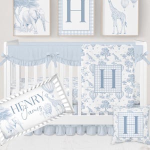 Baby Boy Crib Bedding, Blue Toile Crib Bedding Set Boy, Baby Boy Nursery Bedding, Safari Nursery Decor, Safari Baby Bedding Crib Sets Boy