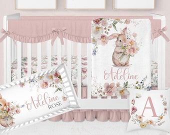 Baby Girl Crib Bedding Set, Wildflower Crib Bedding Set Girl, Bunny Crib Bedding, Floral Girl Nursery Bedding, Wildflower Nursery Decor Girl