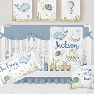 Baby Boy Crib Bedding Set, Under The Sea Nursery Bedding Set Boy, Baby Bedding Crib Sets Boy, Nautical Nursery Decor, Ocean Crib Bedding Boy