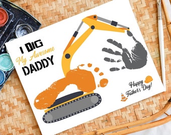 Fathers Day Handprint Printable, Fathers Day Craft Handprint Art, Construction Dad Gift, Footprint Handprint Art For Dad, Dad Gift From Kids