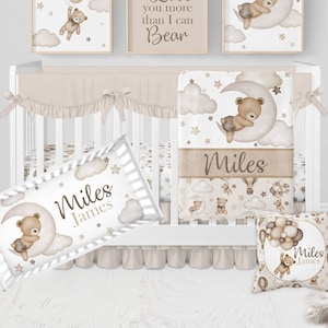 Teddy Bear Crib Bedding Set Boy, Baby Boy Crib Bedding, Neutral Teddy Bear Bedding Set, Teddy Bear Nursery Bedding, Moon Stars Crib Sets Boy