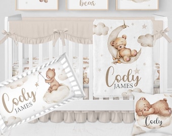 Custom Baby Bedding Crib Sets Boy, Teddy Bear Crib Bedding Set, Baby Boy Crib Bedding, Neutral Nursery Decor Bear, Teddy Bear Nursery Decor
