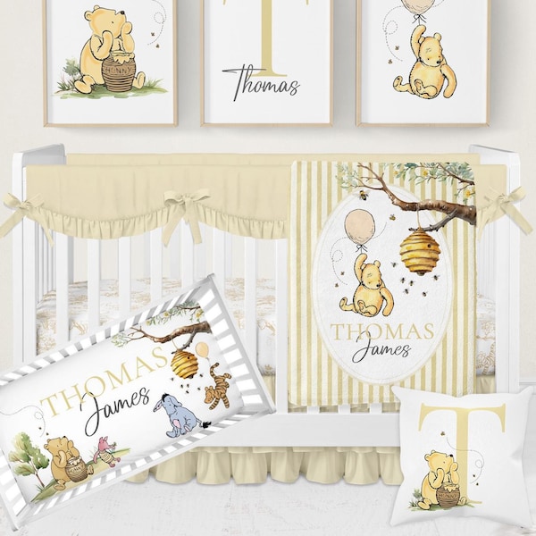 Winnie-the-Pooh Crib Bedding Set, Gender Neutral Baby Bedding Crib Sets, Classic Winnie-the-Pooh Nursery Decor, Classic Pooh Bear Nursery
