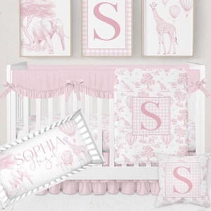 Baby Girl Crib Bedding, Pink Toile Crib Bedding Set Girl, Baby Girl Nursery Bedding, Safari Nursery Decor, Safari Baby Bedding Crib Set Girl