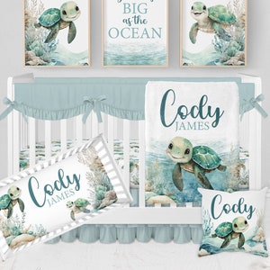 Sea Turtle Crib Bedding Set Boy, Ocean Baby Bedding Crib Sets Boy, Sea Turtle Nursery Decor, Under the Sea Crib, Baby Boy Nursery Bedding