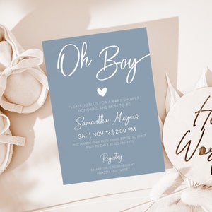 Oh Boy Baby Shower Invitation, Baby Boy Shower Invite, Blue Baby Shower Invitation Template, Minimalista Baby Shower Invito Modificabile OB1