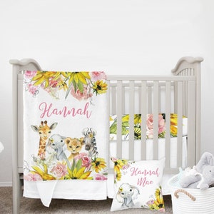 MINI Crib Bedding Set, Safari Crib Bedding Set, Baby Girl Crib Bedding Set, Safari Nursery, Sunflower Crib Set, Pink Floral Mini Crib Sheet