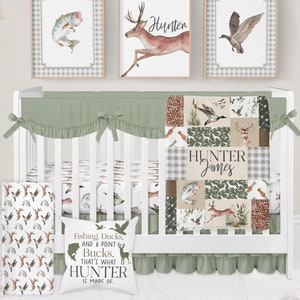 Hunting Nursery Bedding Set, Baby Boy Bedding, Deer Crib Bedding Set, Mallard Duck Hunting Nursery Decor, Fishing Baby Bedding Crib Sets Boy