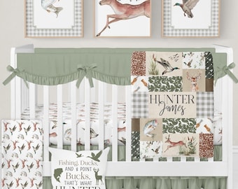 Hunting Nursery Bedding Set, Baby Boy Bedding, Deer Crib Bedding Set, Mallard Duck Hunting Nursery Decor, Fishing Baby Bedding Crib Sets Boy