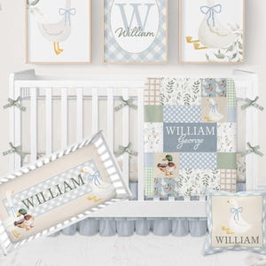 Baby Boy Crib Bedding Set, Green and Blue Baby Bedding Crib Sets Boy, Goose Nursery Decor, Boy Nursery Bedding, Duck Crib Bedding Sets Boy