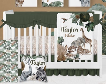 Safari Crib Bedding Set, Baby Boy Bedding, Jungle Crib Sets Boy, Safari Baby Blanket, Safari Nursery Decor, Safari Animal Baby Bedding Set