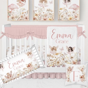 Baby Girl Crib Bedding, Fairy Nursery Bedding, Wildflower Crib Bedding Set Girl, Crib Sets Girl, Fairy Nursery Decor Girl, Fairy Crib Sheet
