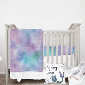 MINI Crib Bedding Set Girl, Mermaid Crib Bedding, Baby Girl Crib Bedding, Mermaid Nursery, Girl Mini Crib Set, Teal Purple Mini Crib Sheet