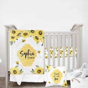 Mini Krippenbettwäsche, BabyBettwäsche Set, Baby Mädchen Krippenbettwäsche Set, Hummeln Kinderzimmer, Sonnenblume Mini Krippen set Mädchen Floral Mini Crib Sheet