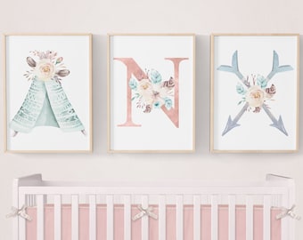 Boho Nursery Wall Art, Boho Nursery Prints, Boho Baby Nursery, Nursery Wall Art, Boho Nursery Decor, Boho Nursery Decor Girl Set of 3 Prints