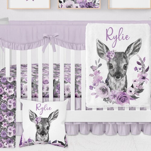 Baby Girl Woodland Crib Bedding Set Girl Crib Bedding Sets Etsy