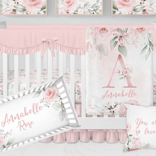 Pink Floral Crib Bedding Set Girl Nursery Bedding Set Pink Etsy