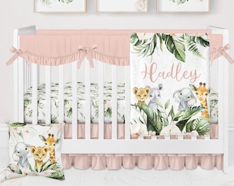 Safari Crib Bedding Set, Baby Girl Crib Bedding, Elephant Baby Bedding Set, Safari Crib Sheet, Safari Nursery, Jungle Nursery Bedding Girl