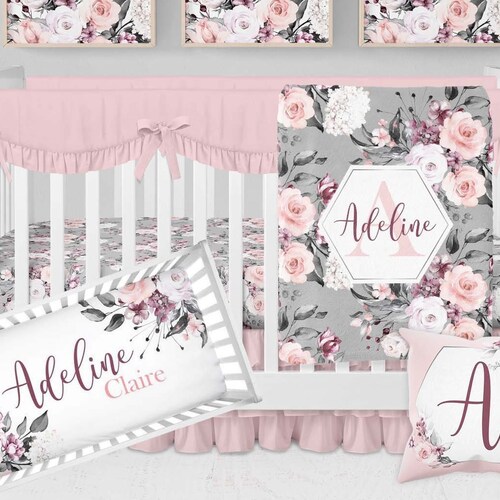 Floral Crib Bedding Set Girl Crib Bedding Personalized Baby Etsy