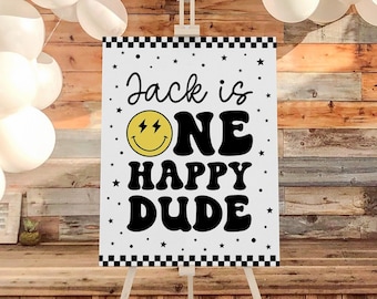 One Happy Dude Birthday Sign, Birthday Welcome Sign, One Happy Dude Birthday Decorations, Boy 1st Birthday Party Smile Welcome Poster OHD1