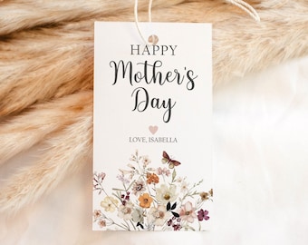 Editable Mother's Day Tag, Happy Mother's Day Gift Tag, Mothers Day Printable Tag, Wildflower Gift Tag Printable, Digital Instant Download