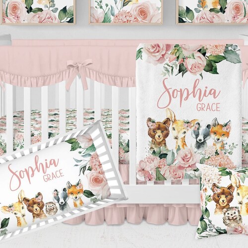 WOODLAND NURSERY SET Girl Crib Bedding Baby Blanket Etsy