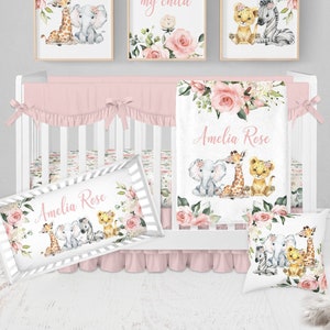 Safari Crib Bedding Set Baby Girl Nursery Bedding Set Safari Animal Nursery Pink Floral Crib Bedding Elephant Baby Bedding Girl Crib Set Etsy Canada