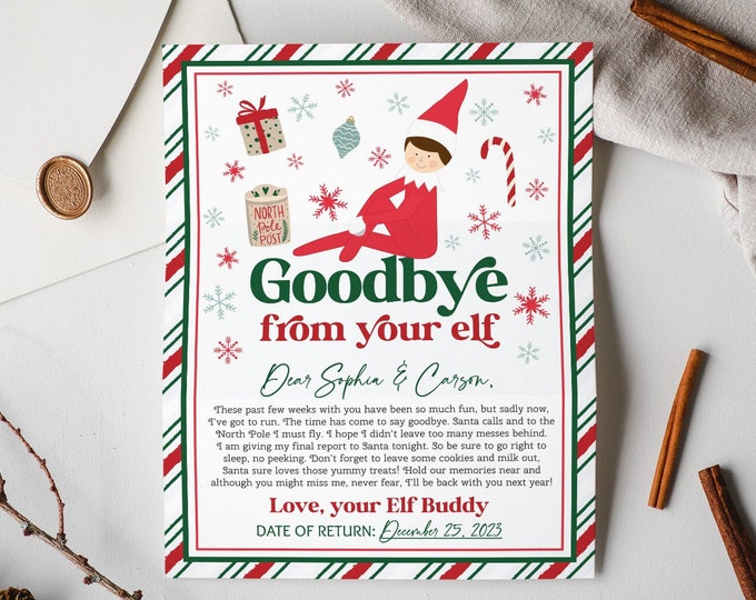 Printable Personalized Elf Goodbye Letter Printable File Sent Within 24 ...