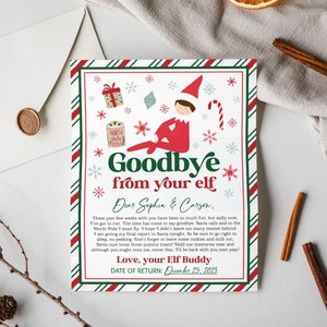 Carta de despedida de elfo, carta de despedida de elfo, relleno de caja de Nochebuena, carta de regreso de elfo de parte de elfo, carta de elfo editable e imprimible, relleno de calcetín de Papá Noel
