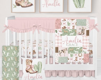 Cowgirl Nursery Bedding Set, Western Crib Bedding Set Girl, Baby Girl Bedding, Horse Baby Bedding, Pink Boots Bow Nursery Decor, Crib Sets
