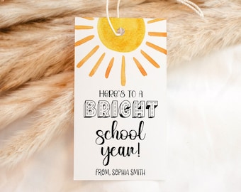 Here's to a Bright School Year Tag, Editable First Day of School Gift Tag, Teacher Appreciation Tag, Sunshine Printable Back to School Tag
