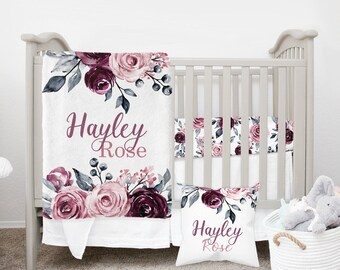MINI Crib Bedding Set, Floral Crib Bedding, Baby Girl Bedding