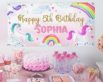 ユニコーンの誕生日バナー、ユニコーンの誕生日パーティーの飾り、ユニコーンの誕生日の背景、カスタムユニコーンバナー、ユニコーンパーティーの飾り女の子