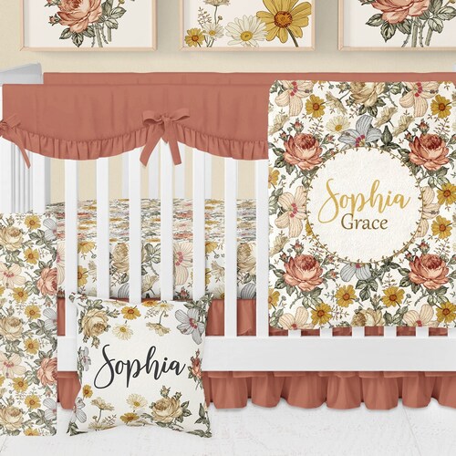 Vintage Floral Crib Bedding Set Baby Girl Crib Bedding Boho Etsy