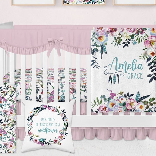 Boho Nursery Bedding Set Boho Crib Bedding Set Baby Girl Etsy