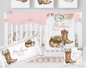 Western Crib Bedding Set, Baby Girl Crib Bedding Set, Cowgirl Nursery, Baby Girl Western Nursery, Cowgirl Crib Set, Personalized Crib Sheets