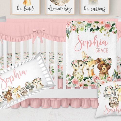 Baby Girl Woodland Crib Bedding Set Crib Bedding Set Girl Etsy