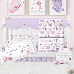 Butterfly Crib Bedding Set, Baby Girl Crib Bedding, Pink And Purple Butterfly Nursery, Purple Crib Set, Personalized Butterfly Baby Blanket