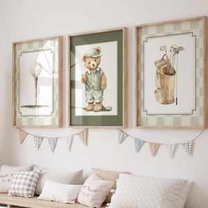 Boy Golf Nursery Art, Vintage Boy Nursery Prints, Golf Nursery Decor, Golf Boys Room Prints, Teddy Bear Nursery Wall Art, Vintage Sports Art