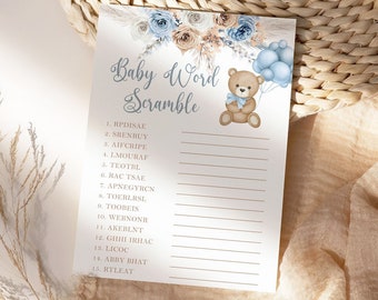 Bear Baby Word Scramble Game, Boho We Can Bearly Wait Baby Shower Word Scramble Game, Boy Baby Shower Games Printable Instant Download, BTB1